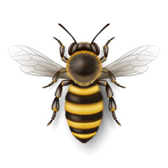 Vector 3d Realistic Detailed Honey Bee Icon Closeup Isolated on White Background. Queen Honeybee Design Template, Vector Illustration of Bee in Macro, Top VIew