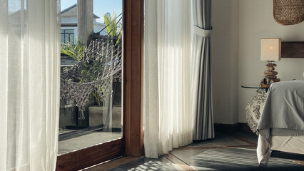 Comfortable boho style grey macrame hammock © tashka2000