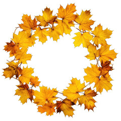 Round frame with orange and yellow maple leaves. Bright autumn wreath.