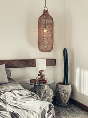 Loft style bedroom with gray bed linen set