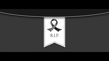 Video of funeral card with black ribbon and initials R.I.P.