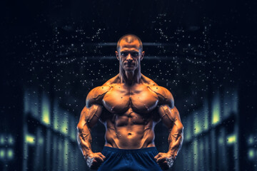 Fototapeta na wymiar fitness man body after finishing the motivational workout poster