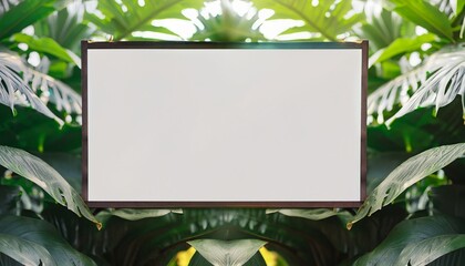 Empty advertising billboard with a background of tropical plants, Generative AI