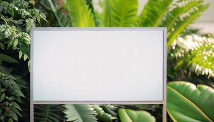 Empty advertising billboard with a background of tropical plants, Generative AI