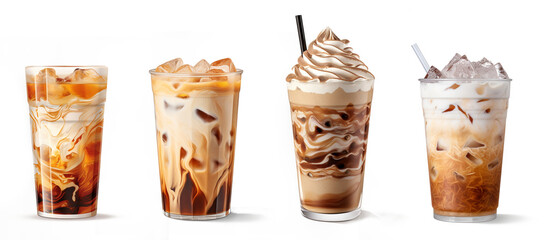 Set of Iced Coffee isolated on transparent background ai generated