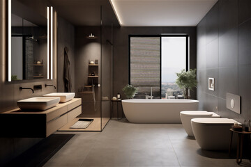 Naklejka na ściany i meble Bright elegant bathroom interior in a luxury house. AI generated content