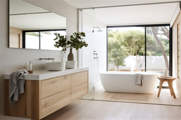 Bright elegant bathroom interior in a luxury house. AI generated content