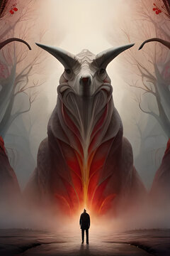 Fantasy evil dragon portrait. Surreal artwork of danger dragon from medieval mythology