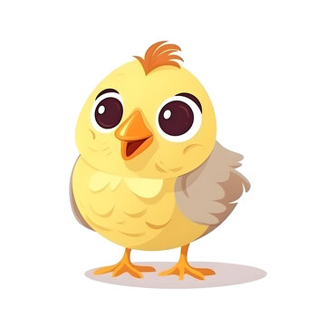 Playful illustration of a colorful baby chick in a joyful scene