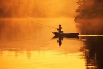 A man is a fisherman on a fishing trip. Background with selective focus and copy space