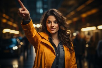A woman hails a taxi on the street. AI generated, human enhanced