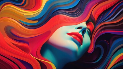 poster of an abstract close, grim dark cryptidwave ergonomic femme with anatomical carved, minimalist, rainbow pulse, scenic background