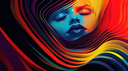 poster of an abstract close, grim dark cryptidwave ergonomic femme with anatomical carved, minimalist, rainbow pulse, scenic background