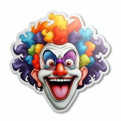 Fototapeta premium Evil and Scary Clown Sticker with a Black Border and Florescent Colors on White Background. Generative ai
