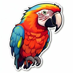 Fototapeta premium Colorful Macaw Parrot Sticker on White Background. Generative ai