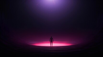 A person standing in the spotlight on a stage - obrazy, fototapety, plakaty