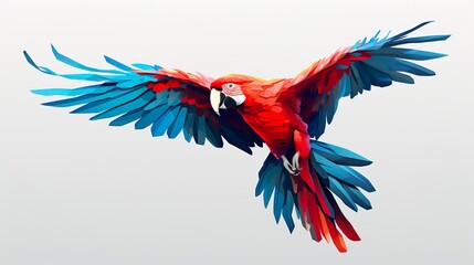 Beautifully red parrot macaw bird in color transparency isolated on white background - obrazy, fototapety, plakaty