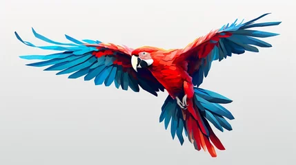Foto op Plexiglas Beautifully red parrot macaw bird in color transparency isolated on white background © Damerfie
