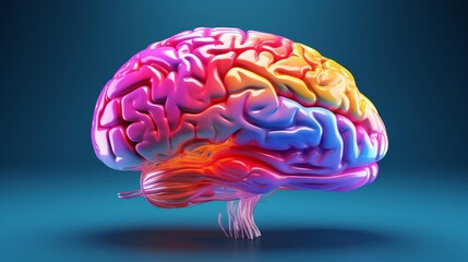 A vibrant human brain against a vivid blue backdrop