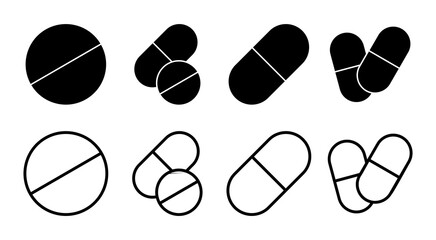 Pills icon set illustration. capsule icon. Drug sign and symbol