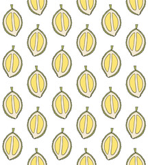 Vector seamless pattern of hand drawn doodle sketch colored durian fruit isolated on white background