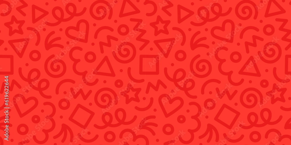 Poster romantic red line doodle seamless pattern. creative abstract style art background for party event or
