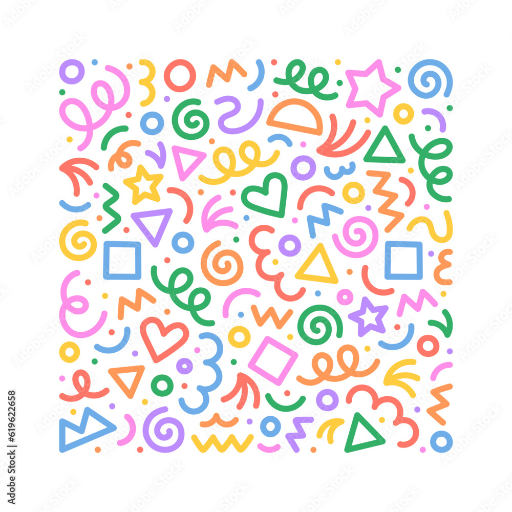 Poster fun colorful abstract line doodle square shape. creative minimalist style art symbol set for childre