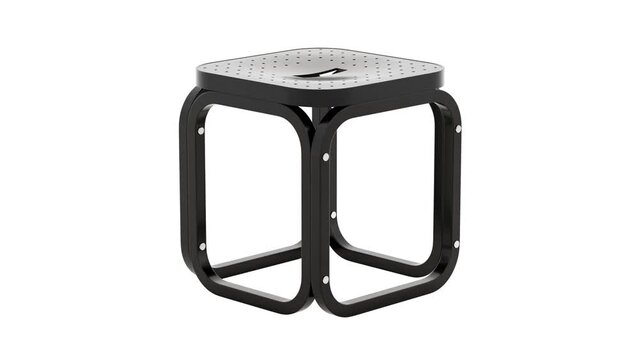 Circular animation of black lacquered steam-bent wooden stool. Wooden solid beech chair on white background. Mid-century, Modern, Scandinavian, Loft interior. 3d render