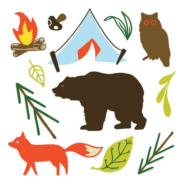 Woodland Animal Series and Camping Vector Icons