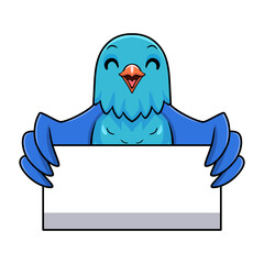 Fototapeta premium Cute forpus parrotlet bird cartoon holding blank sign