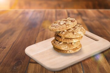 Healthy fresh oatmeal cookies on desk