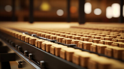Wood on conveyor belt in factory