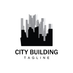 Naklejka premium Skyline Logo, Simple Modern Design of Skyscrapers, Vector Cityscape Buildings, Icon Silhouette Illustration