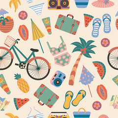 Retro summer pattern with groovy Vintage elements. - 619625802