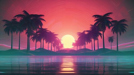 A picturesque sunset with palm trees