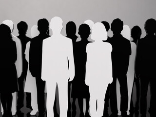 大衆の中に潜む恐怖のシルエット　3Dイラストレーション