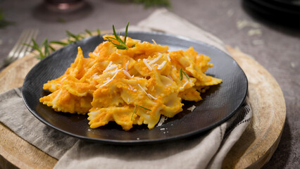 Farfalle pasta with pumpkin sauce
