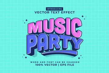Fototapeta na wymiar Editable text effect Music Party 3d Cartoon template style premium vector