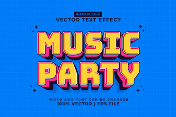 Editable text effect Music Party 3d Cartoon template style premium vector
