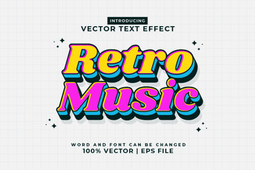 Editable text effect Retro Music 3d Cartoon template style premium vector