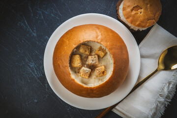 Creamy soups to serve in a bread bowl served in bread bowl.