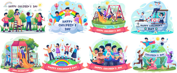 Illustration Set of Children's day. Flat style vector illustration