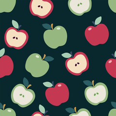Red and Green Apples pattern. Fruit vector
