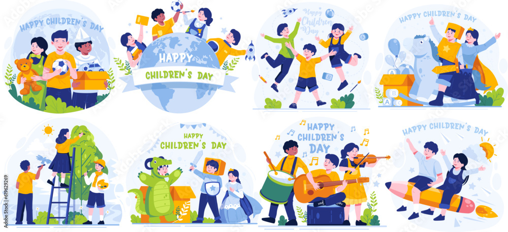 Wall mural Illustration Set of Children's day. Flat style vector illustration