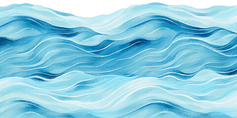 Transparent ocean water wave copy space for text.  Isolated blue, teal, turquoise happy cartoon wave for pool party or ocean beach travel. Web banner, backdrop, background png graphic.