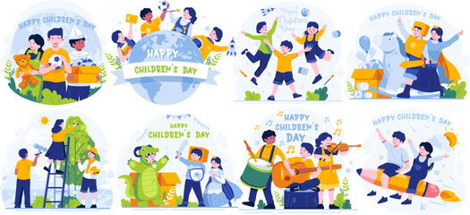 Illustration Set of Children's day. Flat style vector illustration