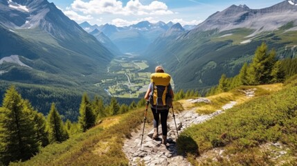 woman hiking in the Swiss Alps generative ai