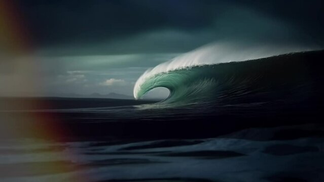Dramatic Storm Clouds Over Perfect Wave - Cinematic Footage - reworked generative AI