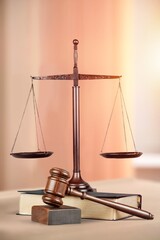 Lawyer wooden hammer on table in office