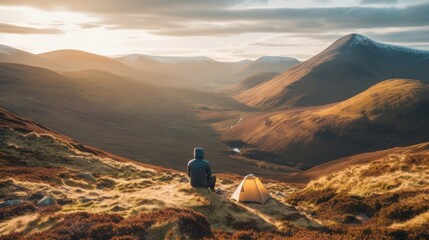 person camping in the magical landscapes of the Scottish Highlands generative ai